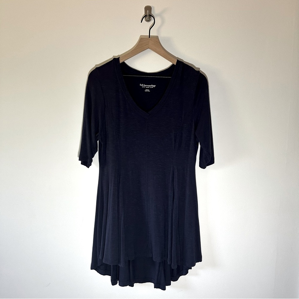 Soft Surroundings Navy Short Sleeve V Neck Tunic Medium